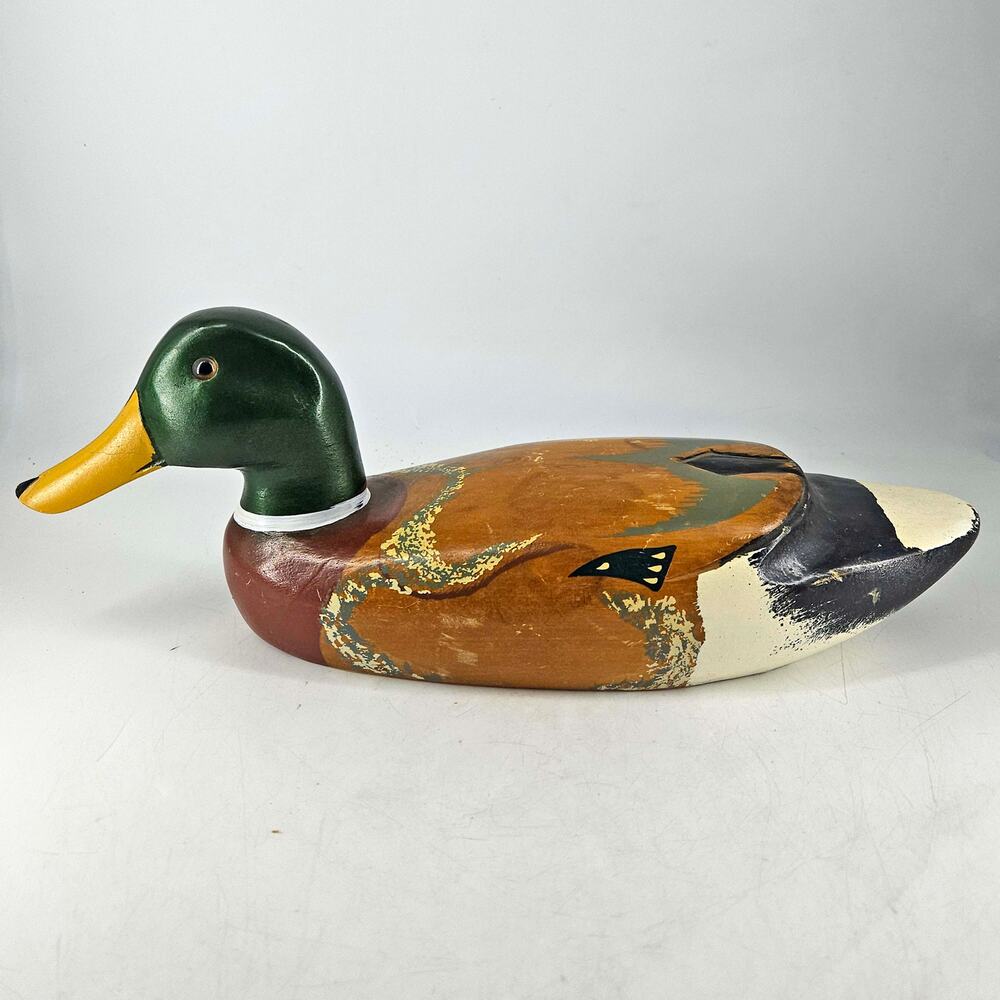 Vintage Wood Mallard Duck Decoy Hand Carved Painted with Glass Eyes